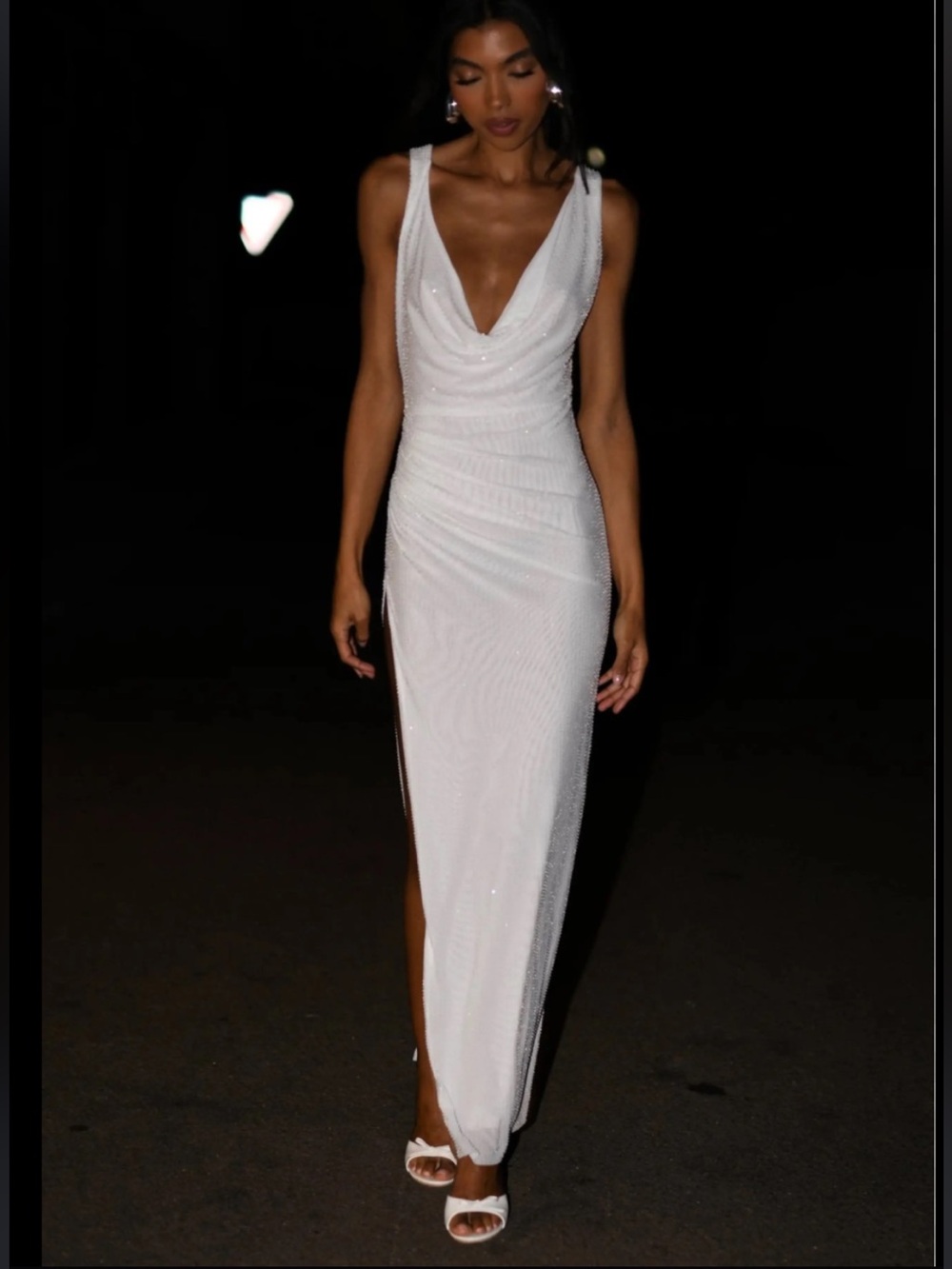 NWT Meshki White LANEY Hot Fix Mesh Cowl Maxi Dress